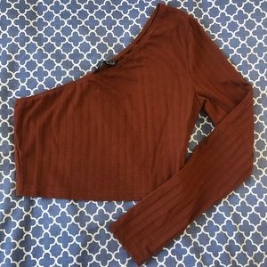 Shein, S, asymmetrical, burnt orange crop-top